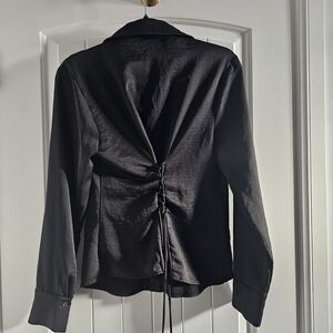 Black Long Sleeve Tie-Back Shirt